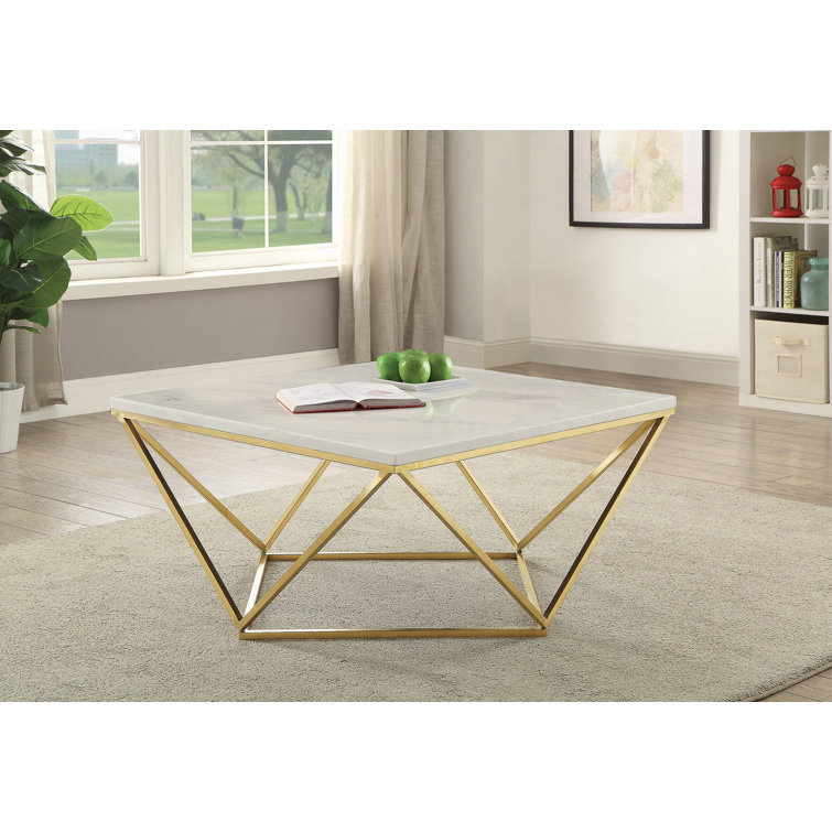 Everly Quinn Square Marble Top Coffee Table In White Wayfair